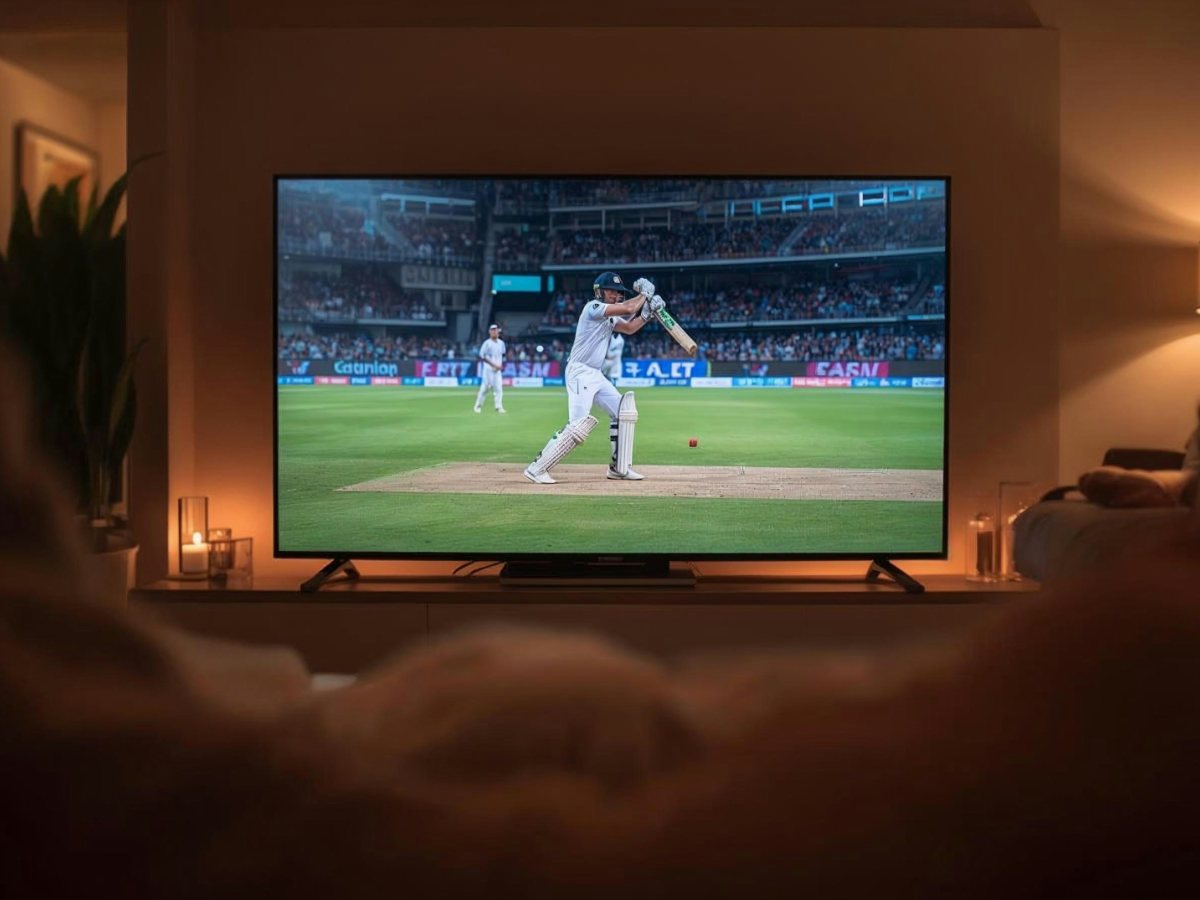 Live sport on a television in a warm living room